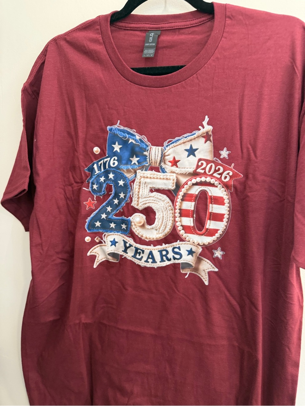July 4 SALE - Gildan Maroon Patriotic Crew Neck Graphic T‑Shirt - Picture 3 of 4